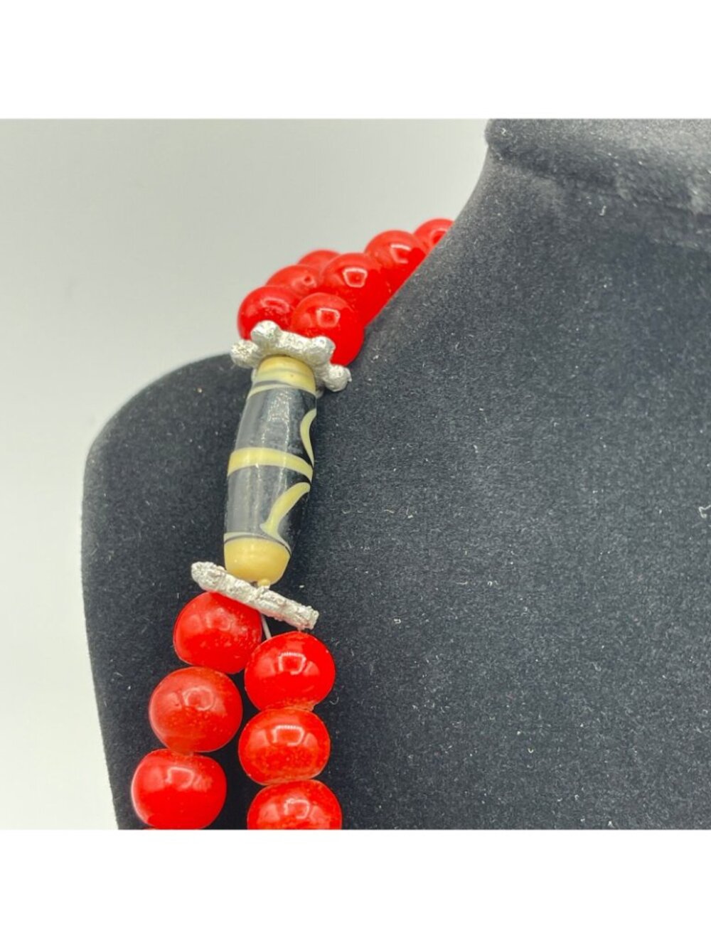 Tibetan Necklace Sherpa Butterscotch Amber and "Coral" Wound Beads RARE Vintage - Picture 6 of 12